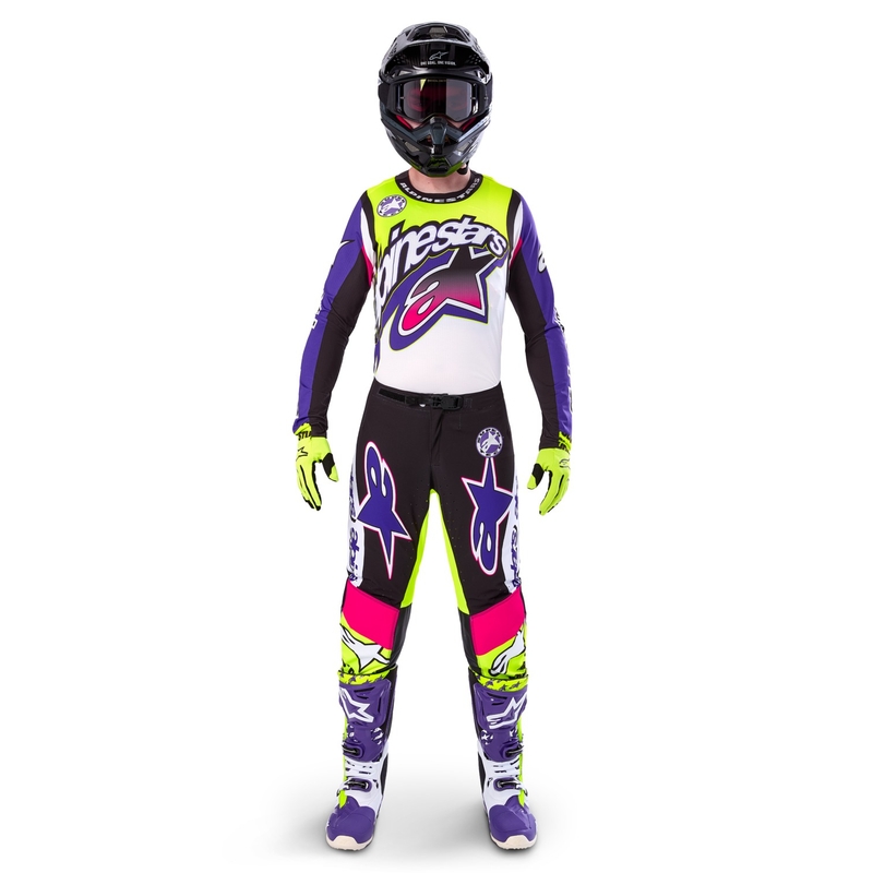 Alpinestars Supertech Limited Edition Dirt Studios motokrossipüksid valge-lilla-roosa-roosa-fluo kollane