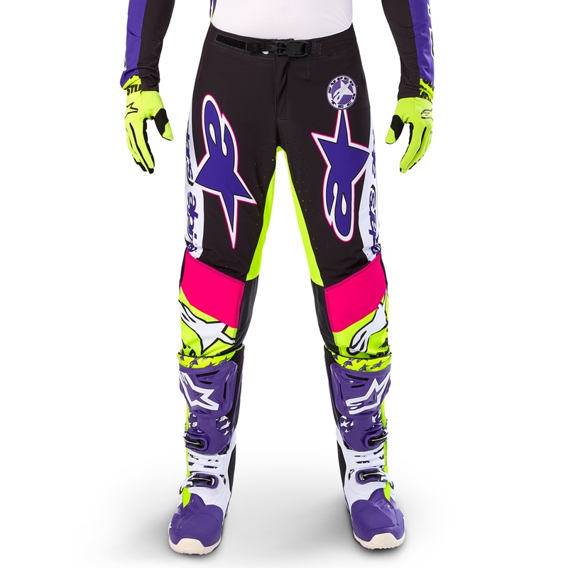 Alpinestars Supertech Limited Edition Dirt Studios motokrossipüksid valge-lilla-roosa-roosa-fluo kollane