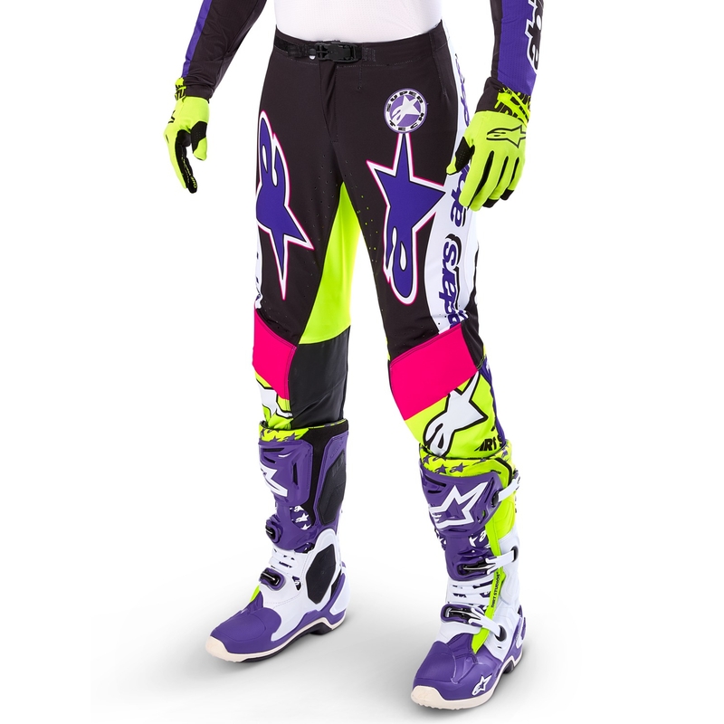 Alpinestars Supertech Limited Edition Dirt Studios motokrossipüksid valge-lilla-roosa-roosa-fluo kollane