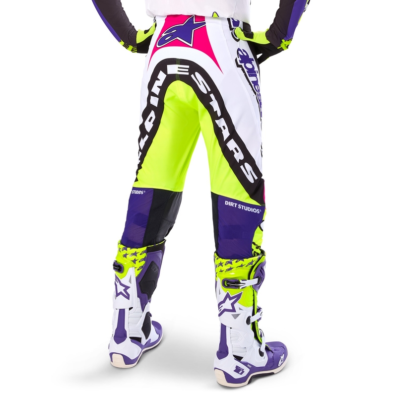 Alpinestars Supertech Limited Edition Dirt Studios motokrossipüksid valge-lilla-roosa-roosa-fluo kollane