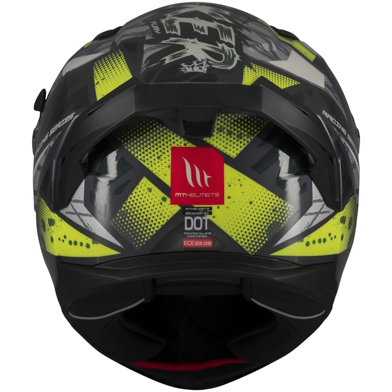MT Braker SV Fury hall-fluo kollane integreeritud mootorratta kiiver