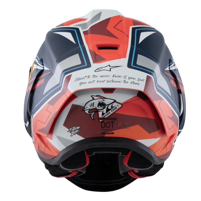 Alpinestars Supertech R-10 piiratud Pedro Acosta mattsinine-punase-valge integraalne mootorratta kiiver.