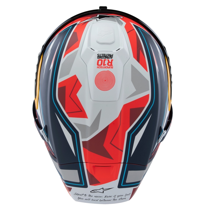 Alpinestars Supertech R-10 piiratud Pedro Acosta mattsinine-punase-valge integraalne mootorratta kiiver.