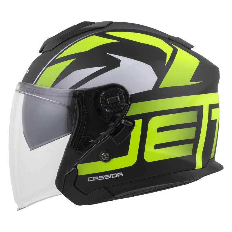 Cassida Jet Tech 2.0 RoTo avatud mootorratta kiiver matt must-fluo kollane-valge