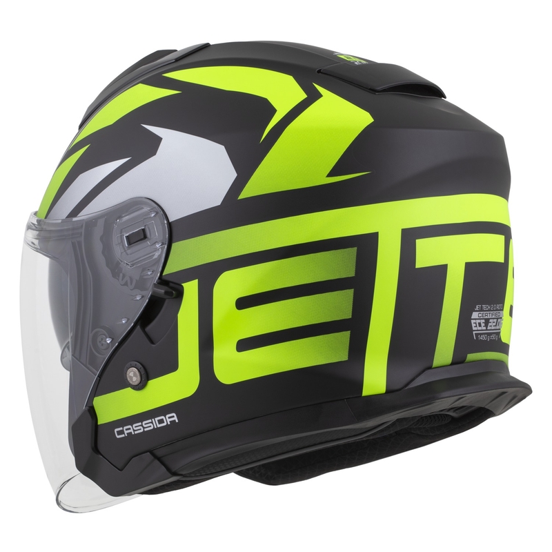 Cassida Jet Tech 2.0 RoTo avatud mootorratta kiiver matt must-fluo kollane-valge
