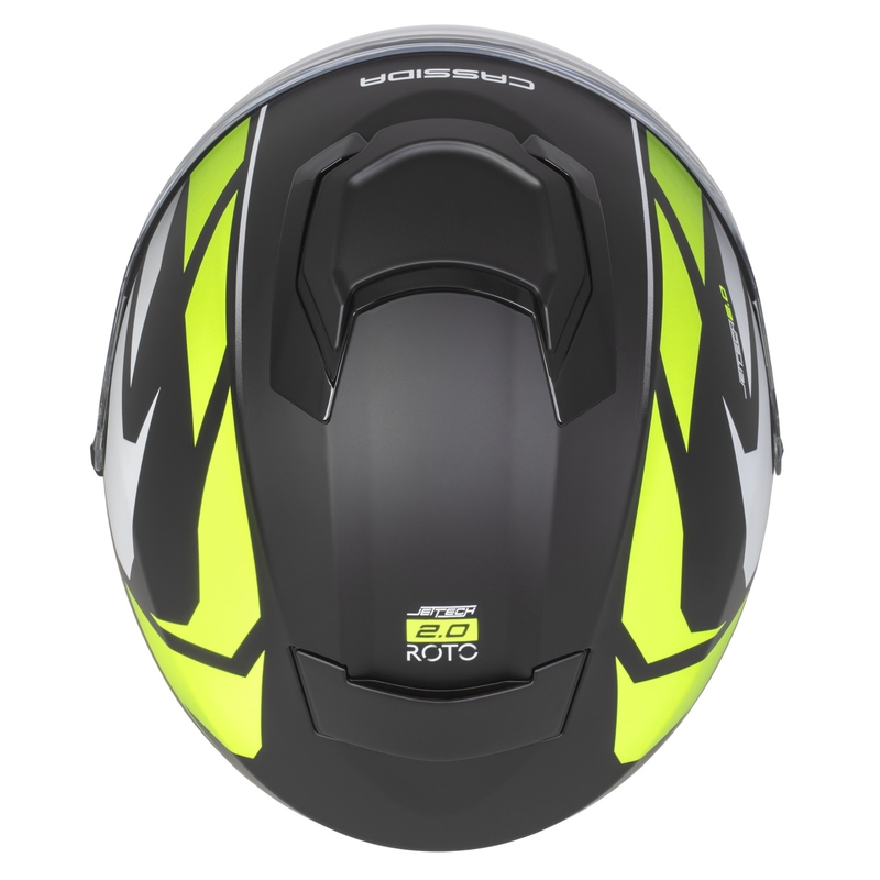 Cassida Jet Tech 2.0 RoTo avatud mootorratta kiiver matt must-fluo kollane-valge