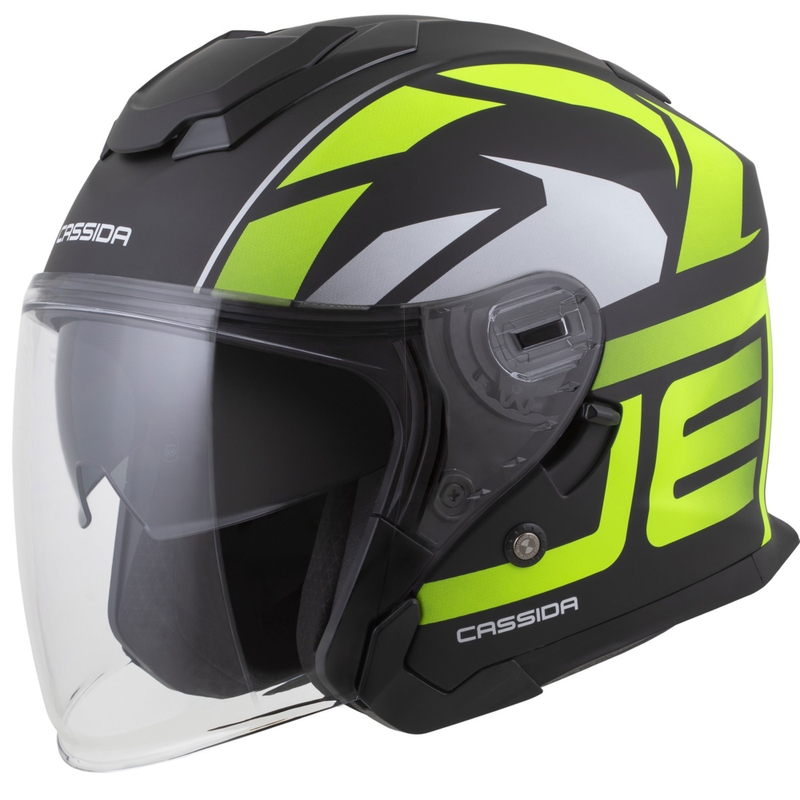 Cassida Jet Tech 2.0 RoTo avatud mootorratta kiiver matt must-fluo kollane-valge