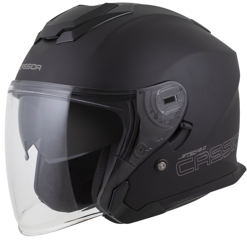 Cassida Jet Tech 2.0 Solid Matte Black-Grey Avatud mootorratta kiiver