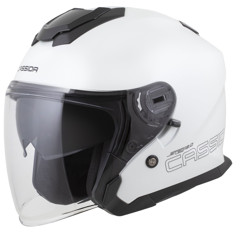 Cassida Jet Tech 2.0 Solid White-Black-Grey Avatud mootorratta kiiver