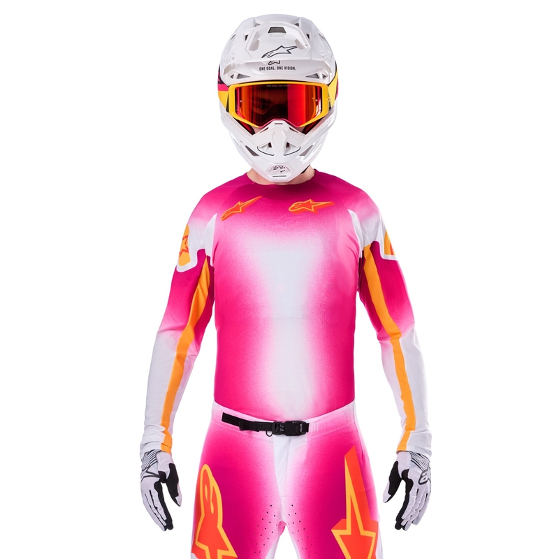 Alpinestars Supertech SX AFD limiteeritud väljaanne MIG fluo roosa-valge-oranž motokrossitrikoo
