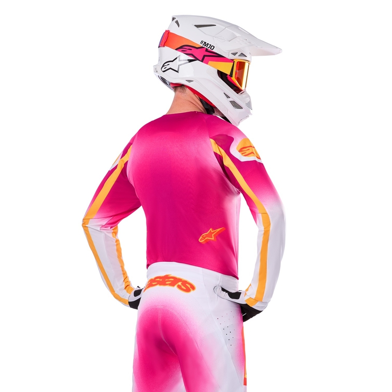 Alpinestars Supertech SX AFD limiteeritud väljaanne MIG fluo roosa-valge-oranž motokrossitrikoo