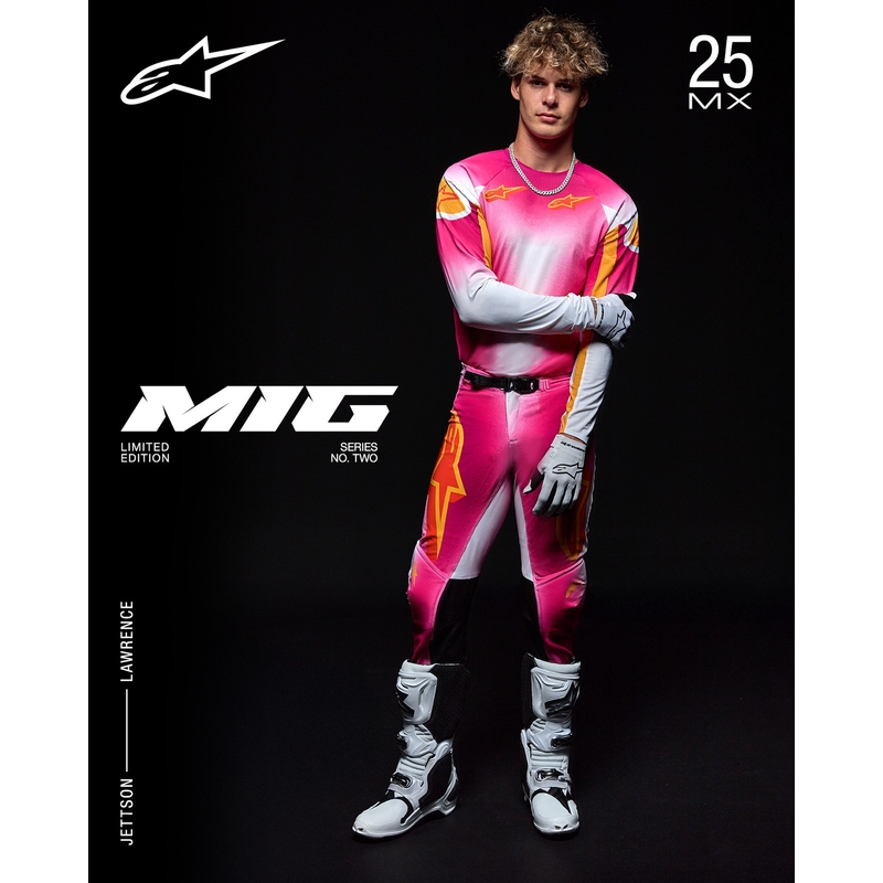 Alpinestars Supertech MIG limiteeritud väljaanne fluo roosa-valge-oranž motokrossipüksid