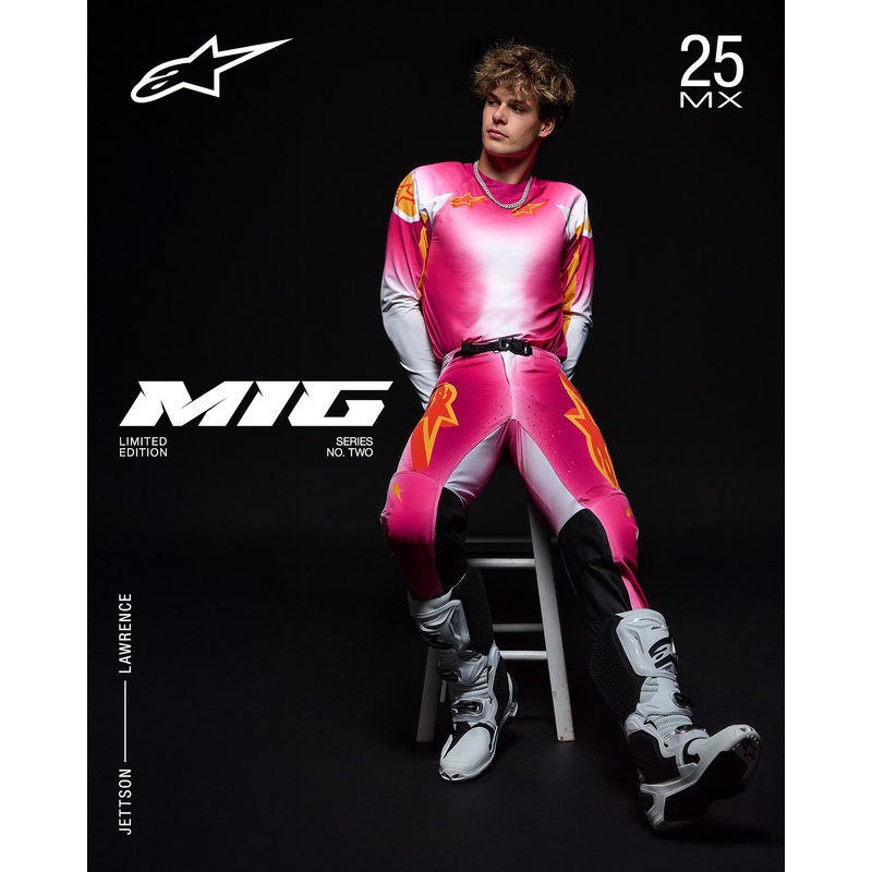 Alpinestars Supertech MIG limiteeritud väljaanne fluo roosa-valge-oranž motokrossipüksid
