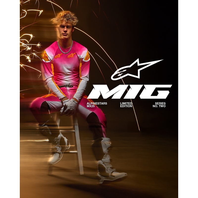 Alpinestars Supertech MIG limiteeritud väljaanne fluo roosa-valge-oranž motokrossipüksid