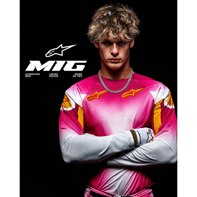 Alpinestars Supertech MIG limiteeritud väljaanne fluo roosa-valge-oranž motokrossipüksid