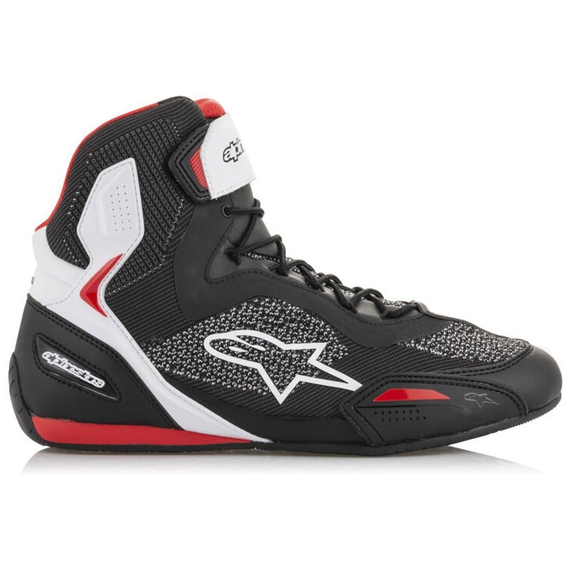 Alpinestars Faster 3 Rideknit mustad, valged ja punased mootorrattasaapad