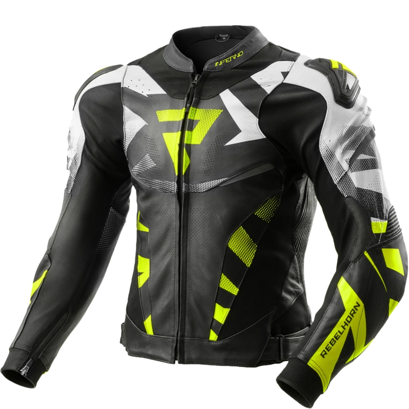 Rebelhorn Inferno must-fluo kollane nahast mootorratta jakk