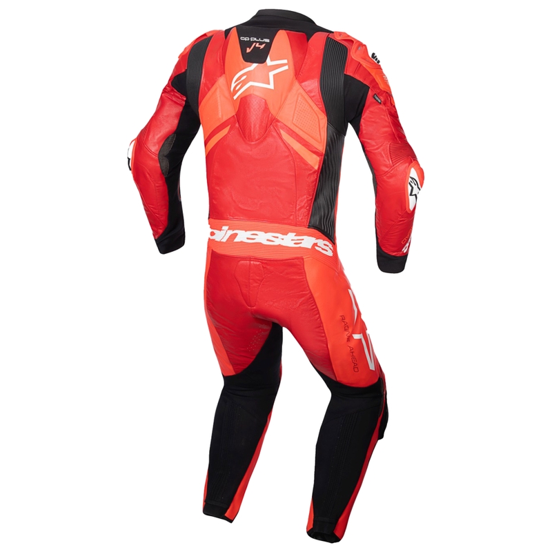 Alpinestars GP Plus V4 Sprint, Tech-air ühilduv fluo punane, punane, valge ja must üheosaline nahast mootorrattaülikond.