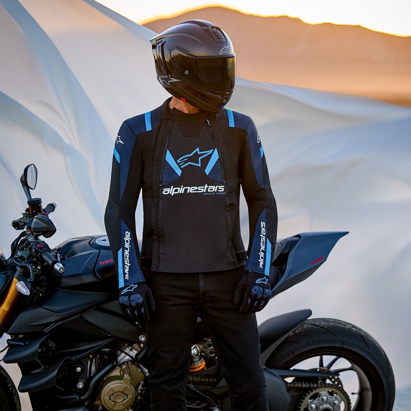 Alpinestars T-Stunt Air Black-Blue-Light Blue mootorratta jakk
