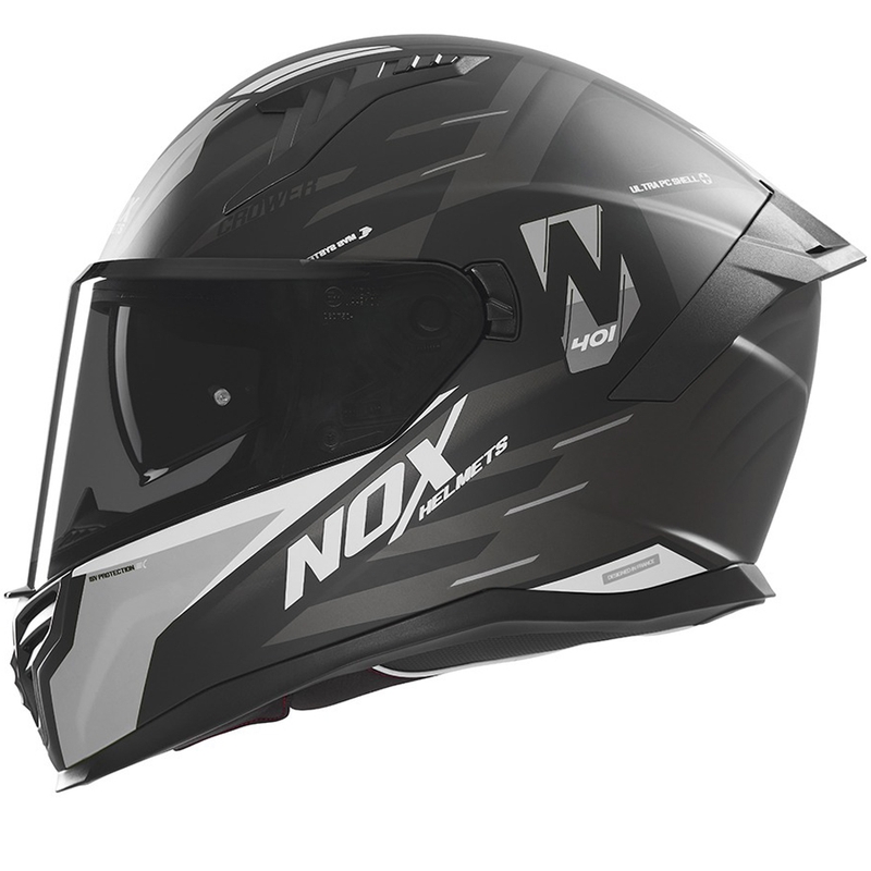 Integreeritud mootorratta kiiver NOX N401 Crower matt must-hõbedane