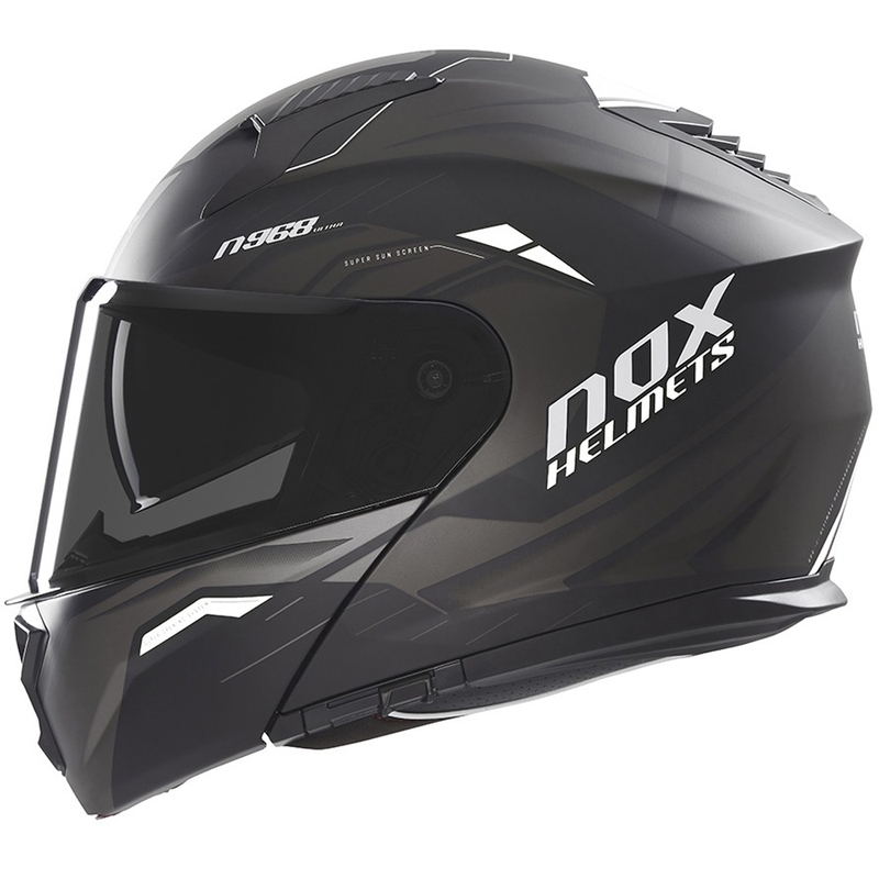 Ülesklapitav mootorrattakiiver NOX N968 Ultra matt must-valge