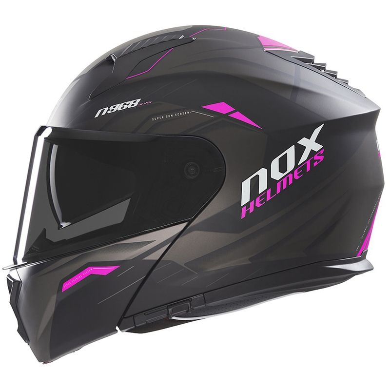 NOX N968 Ultra matt must ja roosa flip-up mootorratta kiiver
