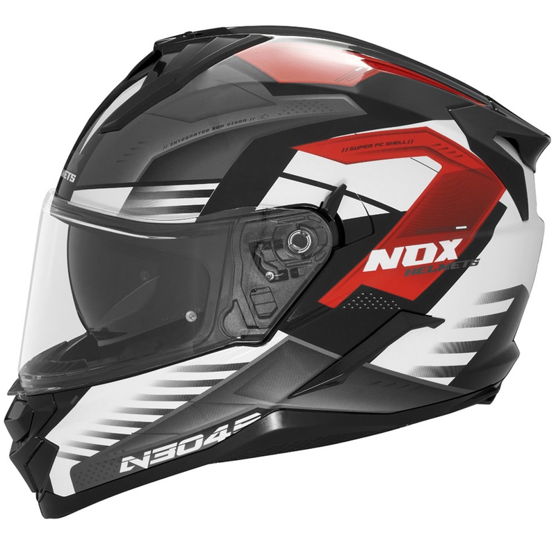 Integreeritud mootorratta kiiver NOX N304S CARVER must-valge-punane