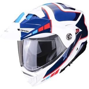 Mootorrattakiiver SCORPION ADX-2 CAMINO pärlmuttervalge-sinine-punane allahindlus