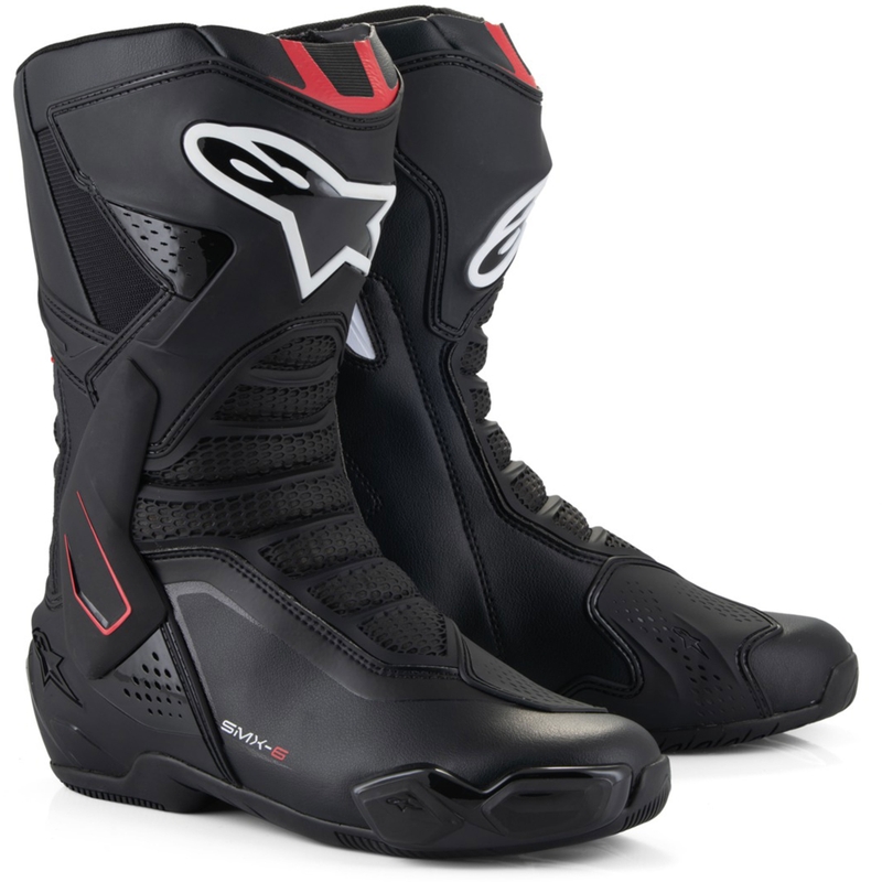 Alpinestars SMX-6 3 mustad ja punased mootorratta saapad