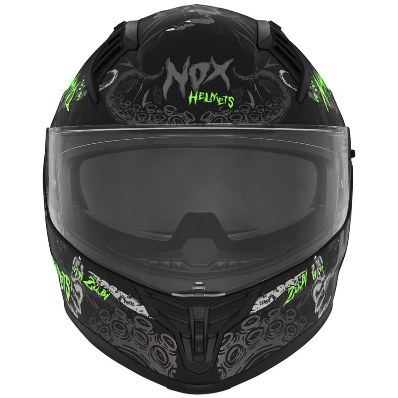 Integreeritud mootorratta kiiver NOX N401 ZUMBI matt must-fluo roheline