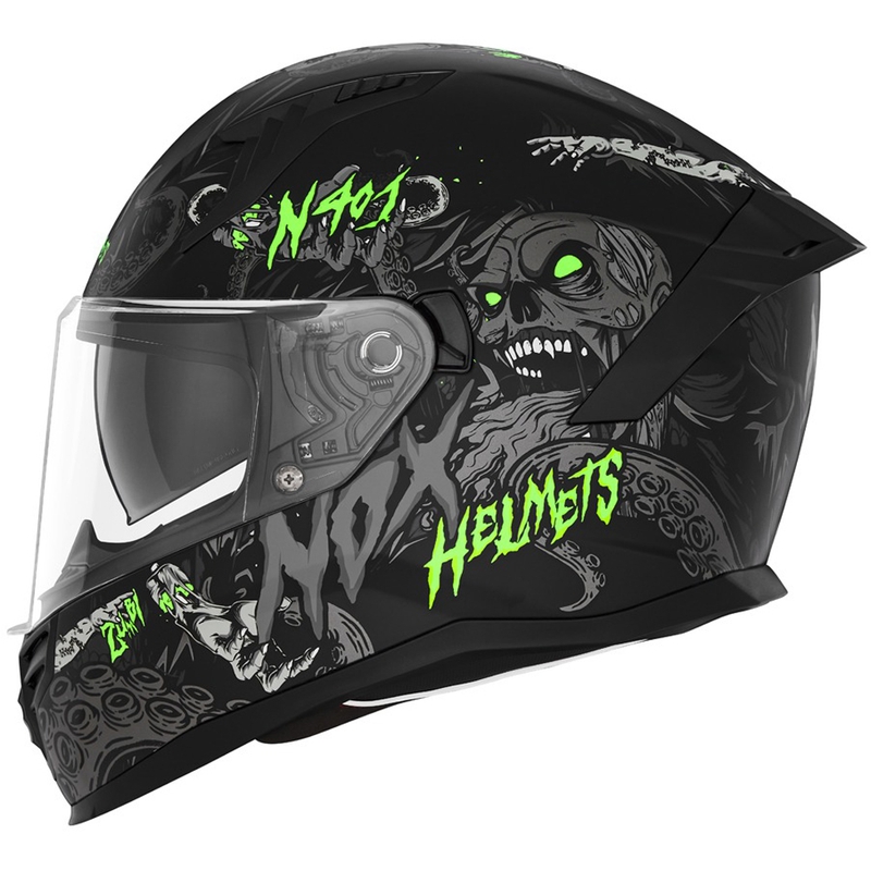 Integreeritud mootorratta kiiver NOX N401 ZUMBI matt must-fluo roheline