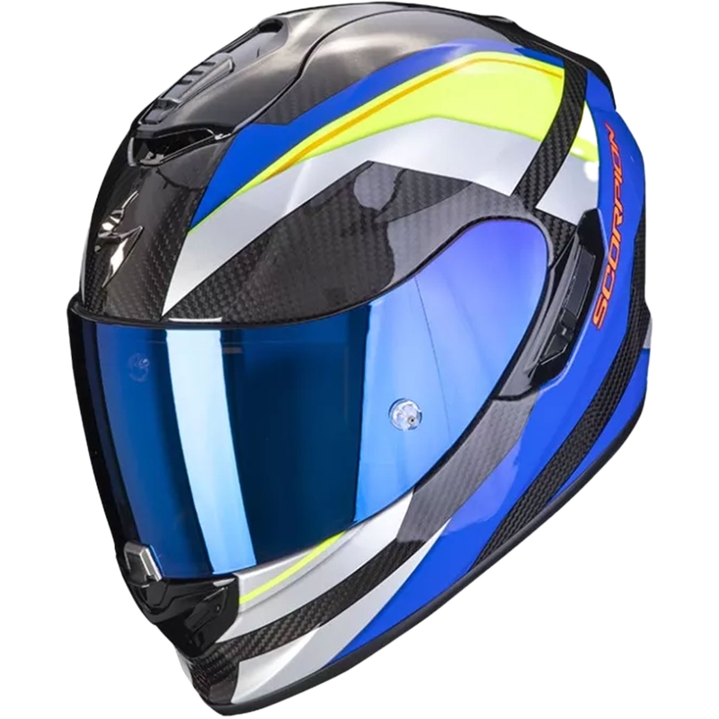 Integreeritud mootorratta kiiver Scorpion Exo-1400 Carbon Air Legione sini-fluo kollane