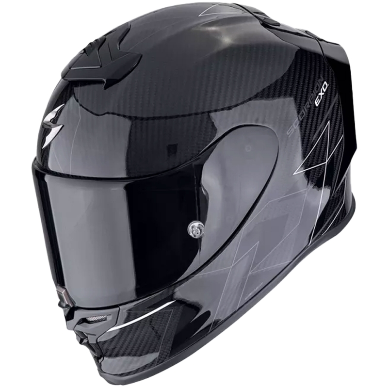 Integreeritud mootorratta kiiver Scorpion EXO-R1 EVO CARBON AIR CYNERGY must ja valge