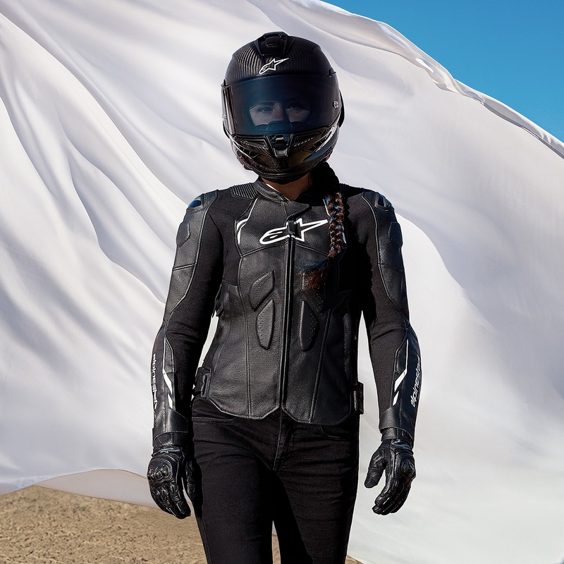 Alpinestars Stella Dusk naiste must-valge nahast mootorratta jakk