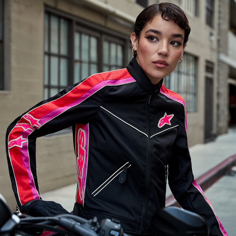 Alpinestars naiste Stella T-Dyno veekindel must-punane-roosa mootorratta jakk