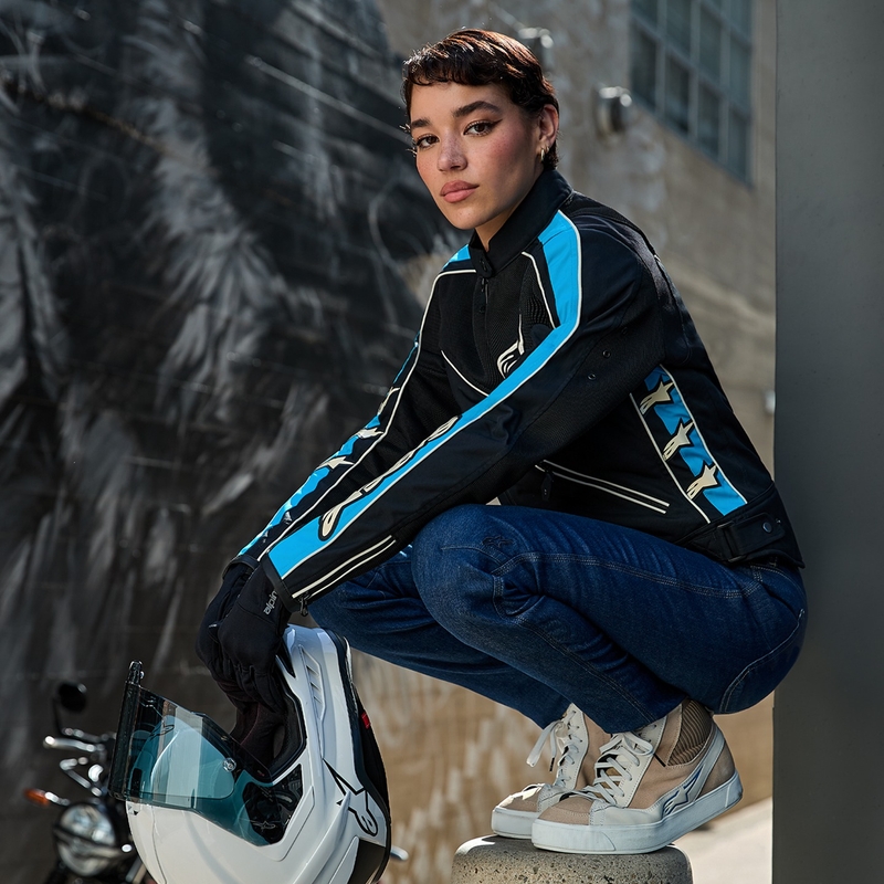 Alpinestars STELLA T-DYNO AIR naiste mootorratta jope must-helesinine-beež
