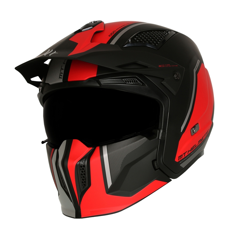 Avatud kiiver koos maskiga MT Streetfighter SV S TWIN C5 must-punane iriidium-visiiriga