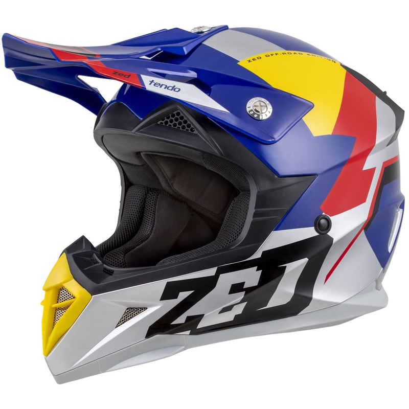 Laste motokrossikiiver ZED X1.9D TENDO pearl sinine-punane-kollane-hõbedane