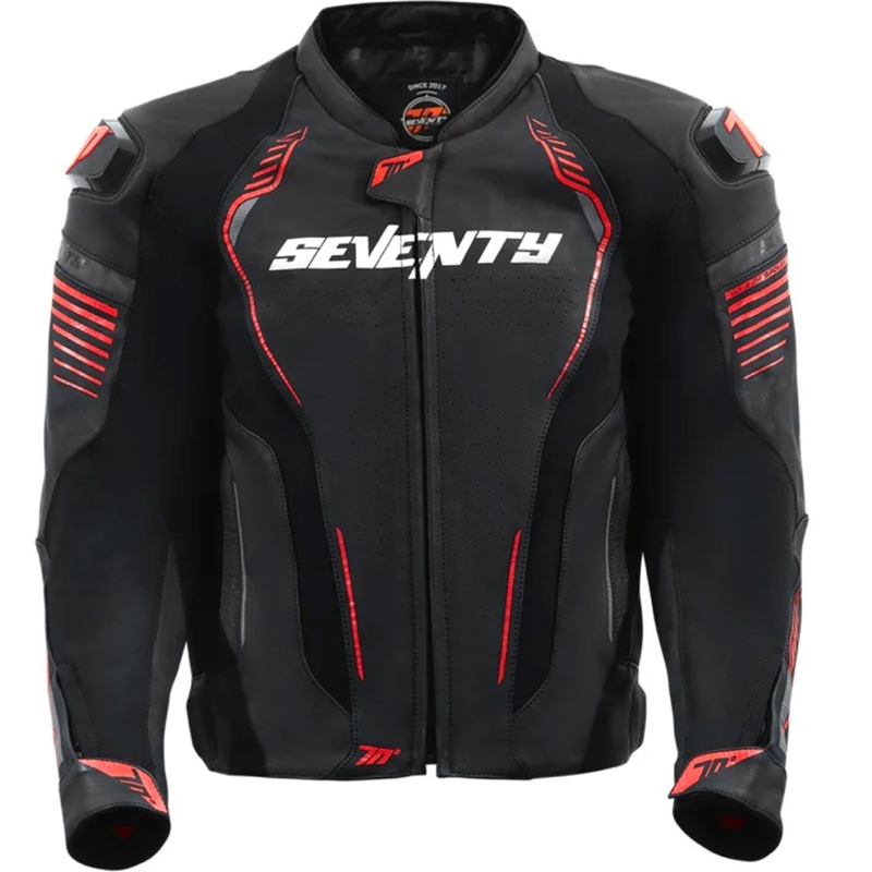 Nahast mootorratta jakk Seventy Degrees SD-JL24 Spoiler must-punane