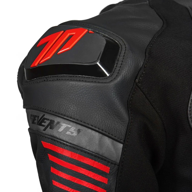 Nahast mootorratta jakk Seventy Degrees SD-JL24 Spoiler must-punane