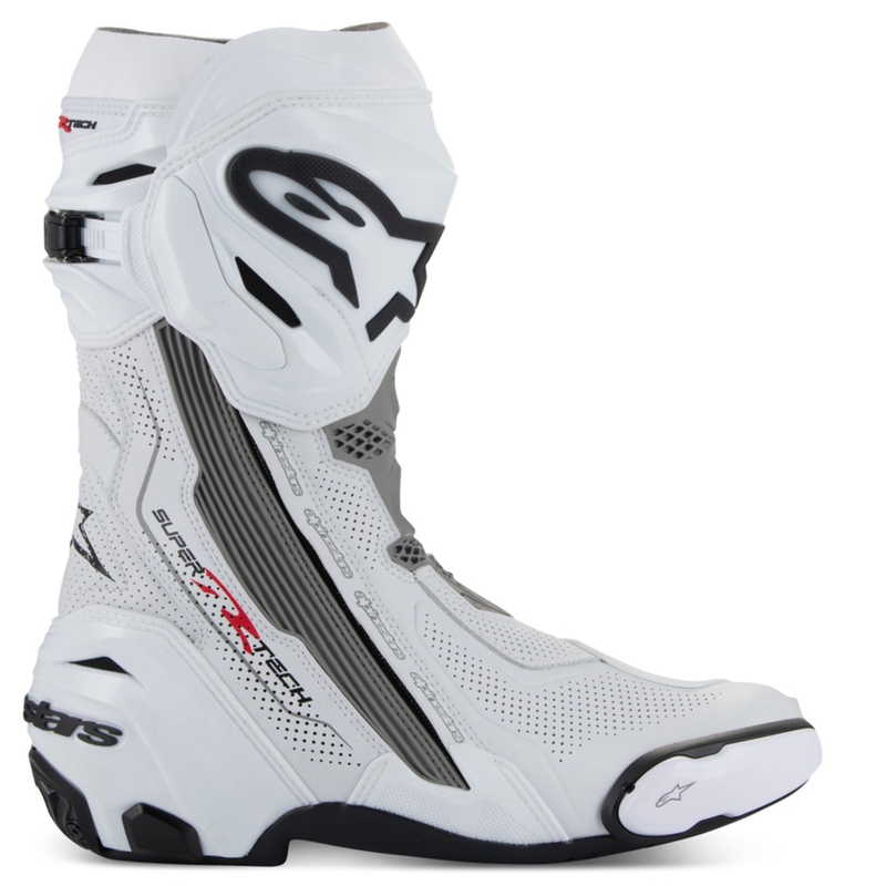 Alpinestars Supertech R Vented mootorratta saapad valge-hall-mustad