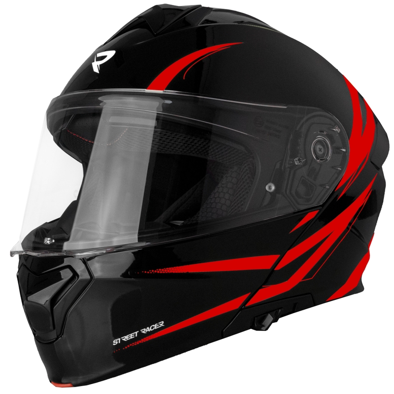 Flip-up kiiver mootorratta Street Racer Fury must-punane - II klass