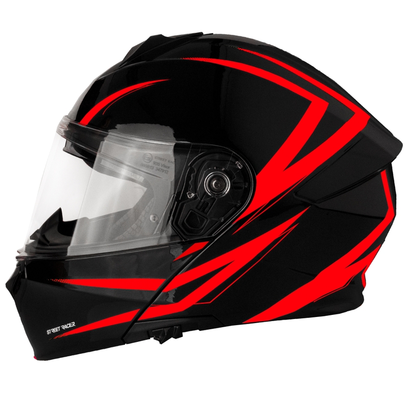 Flip-up kiiver mootorratta Street Racer Fury must-punane - II klass