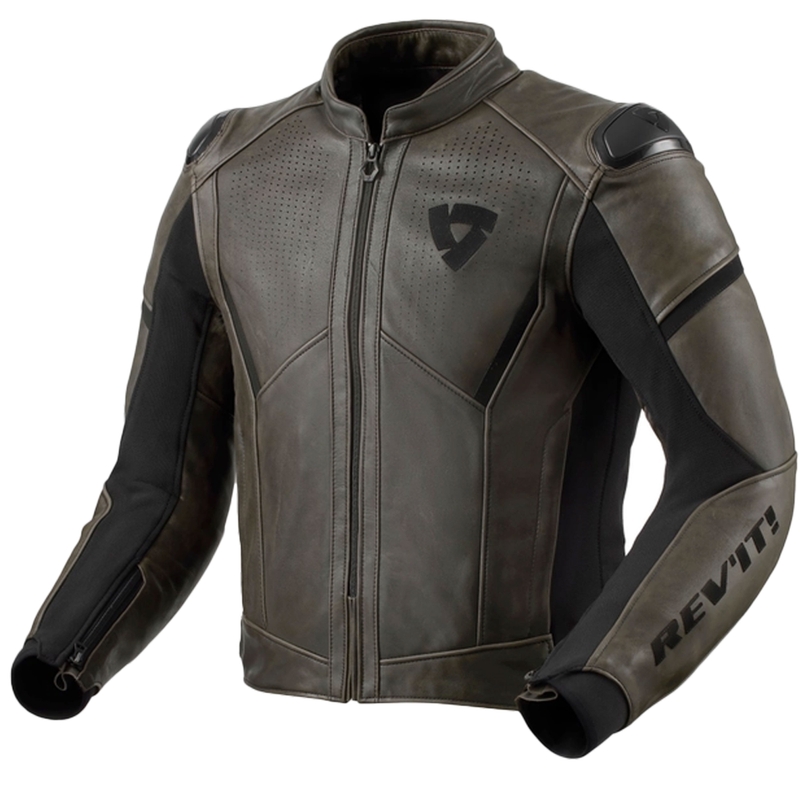 Revit Parallax Dark Olive nahast mootorratta jope