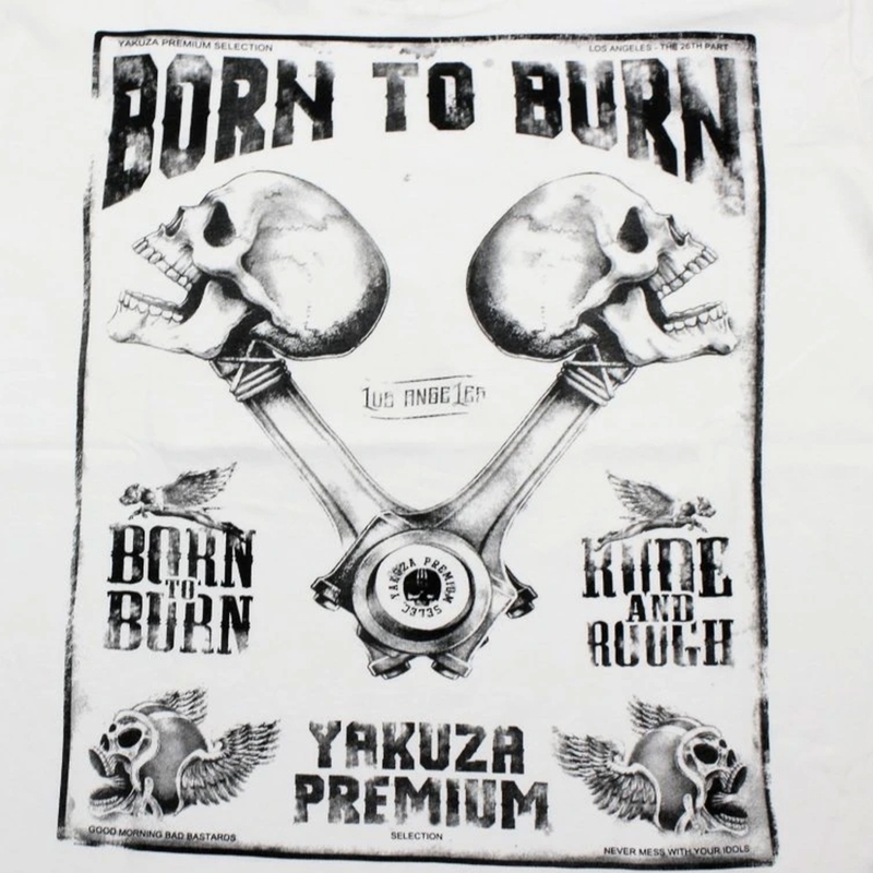 T-särk Yakuza Premium Rude and Rough Born to Burn - Los Angeles valge