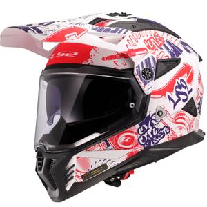 Enduro mootorratta kiiver LS2 MX702 Pioneer II Fantasy valge-punane-sinine