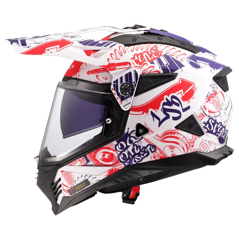 Enduro mootorratta kiiver LS2 MX702 Pioneer II Fantasy valge-punane-sinine