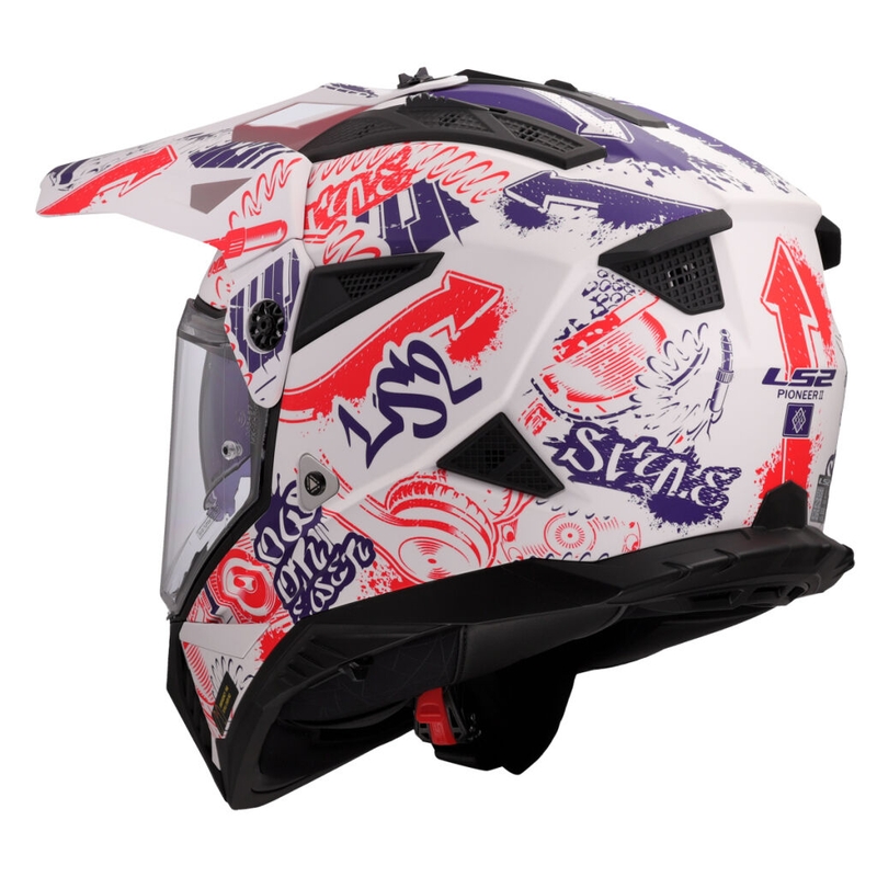 Enduro mootorratta kiiver LS2 MX702 Pioneer II Fantasy valge-punane-sinine