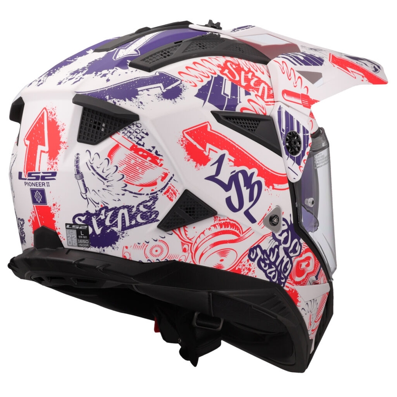 Enduro mootorratta kiiver LS2 MX702 Pioneer II Fantasy valge-punane-sinine