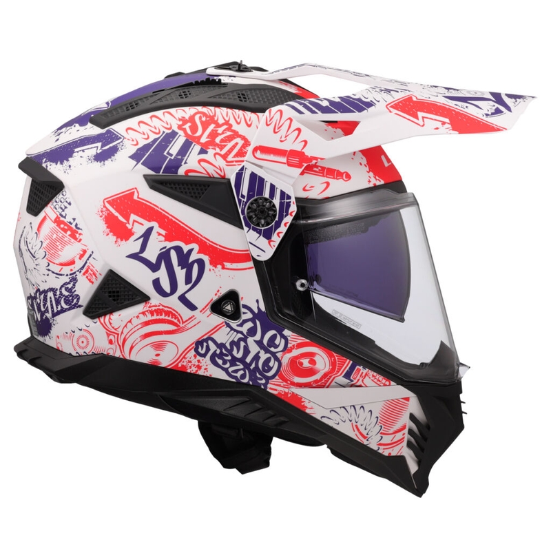 Enduro mootorratta kiiver LS2 MX702 Pioneer II Fantasy valge-punane-sinine